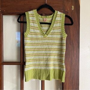 Forever 21 Striped Lime Knit V-Neck Sweater Vest (S)